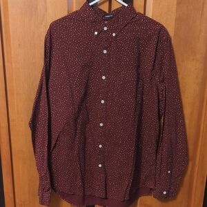 American Eagle Outfitters Maroon Button-Down Shirt with Dots